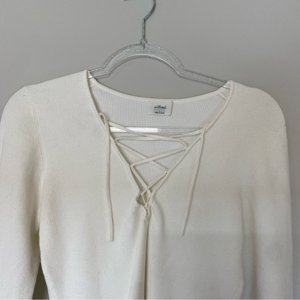 Wilfred White Lace-Up Sweater Large Ribbed